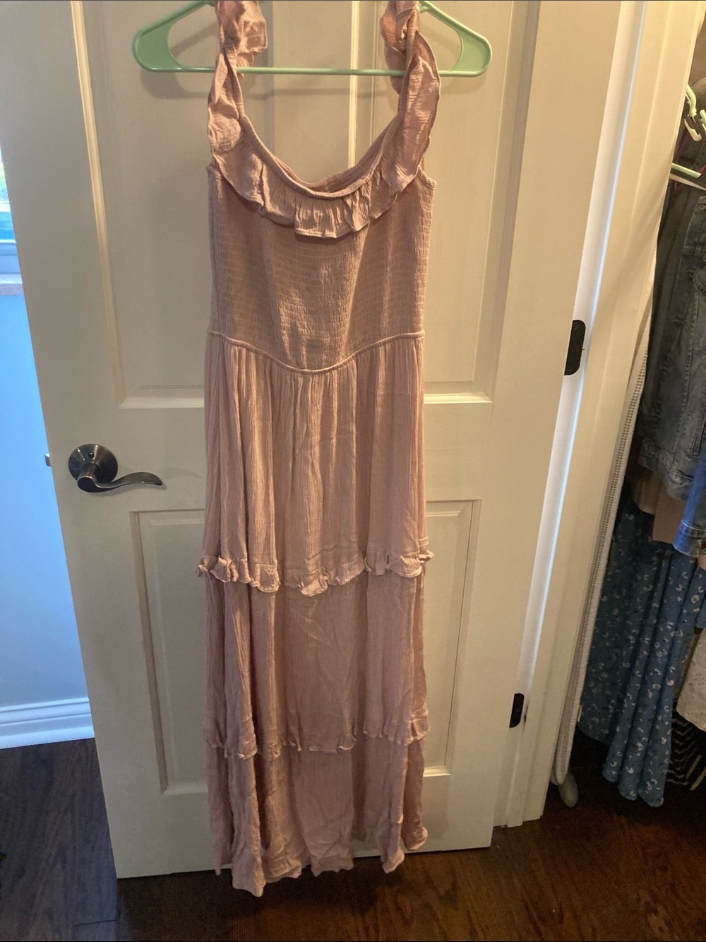 Altar'd State Pale Pink Ruffle-Tier Maxi Dress